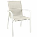 Grosfillex US012096 Sunset Glacier White Stacking Armchair with Beige Comfort Sling Seat - 16/Case, 16PK 383US012096CS